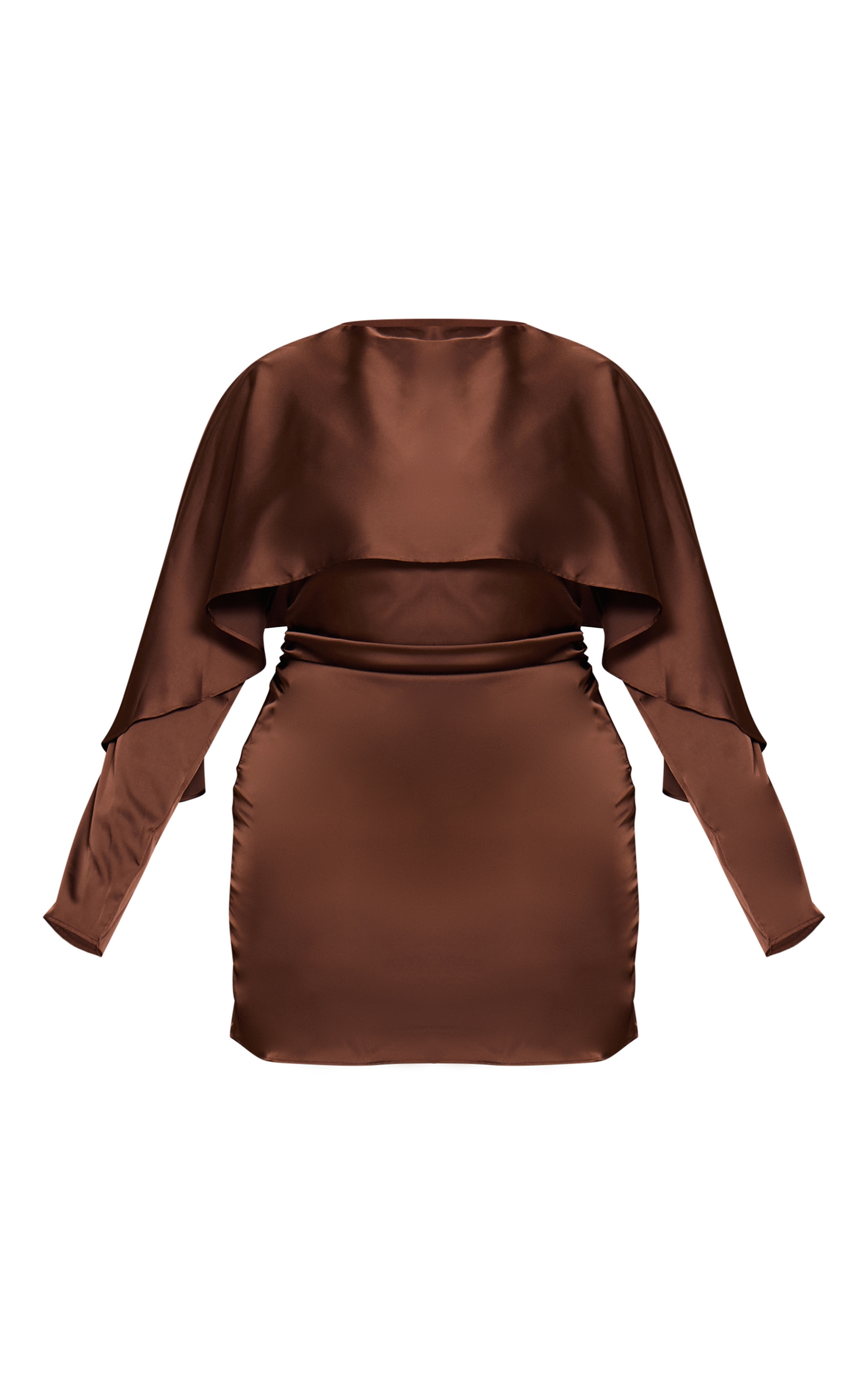 Plus Dark Chocolate Satin Overlay Cape Detail Bodycon Dress image 5