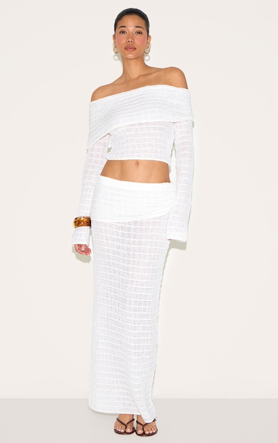 White Fold Over Textured Knit Skirt
