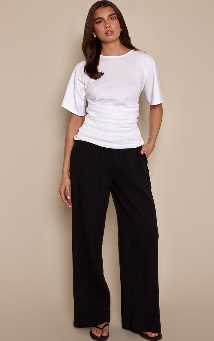 White Cotton Waist Panel Short Sleeved T-Shirt image 3