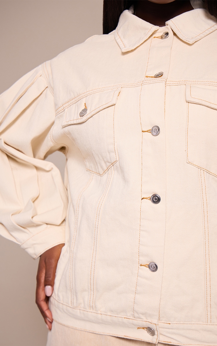 Plus Ecru Cocoon Sleeve Oversized Denim Jacket image 4