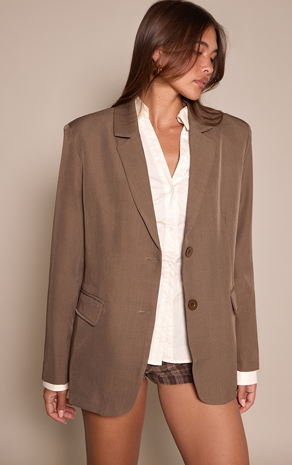 Taupe Seam Detail Structured Oversized Blazer