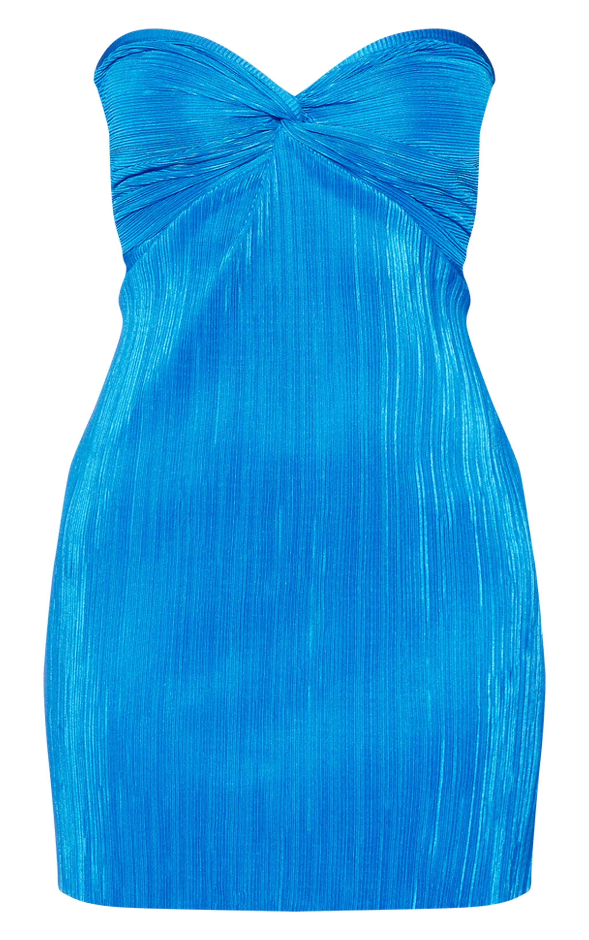 Bright Blue Plisse Knot Detail Bandeau Bodycon Dress image 5