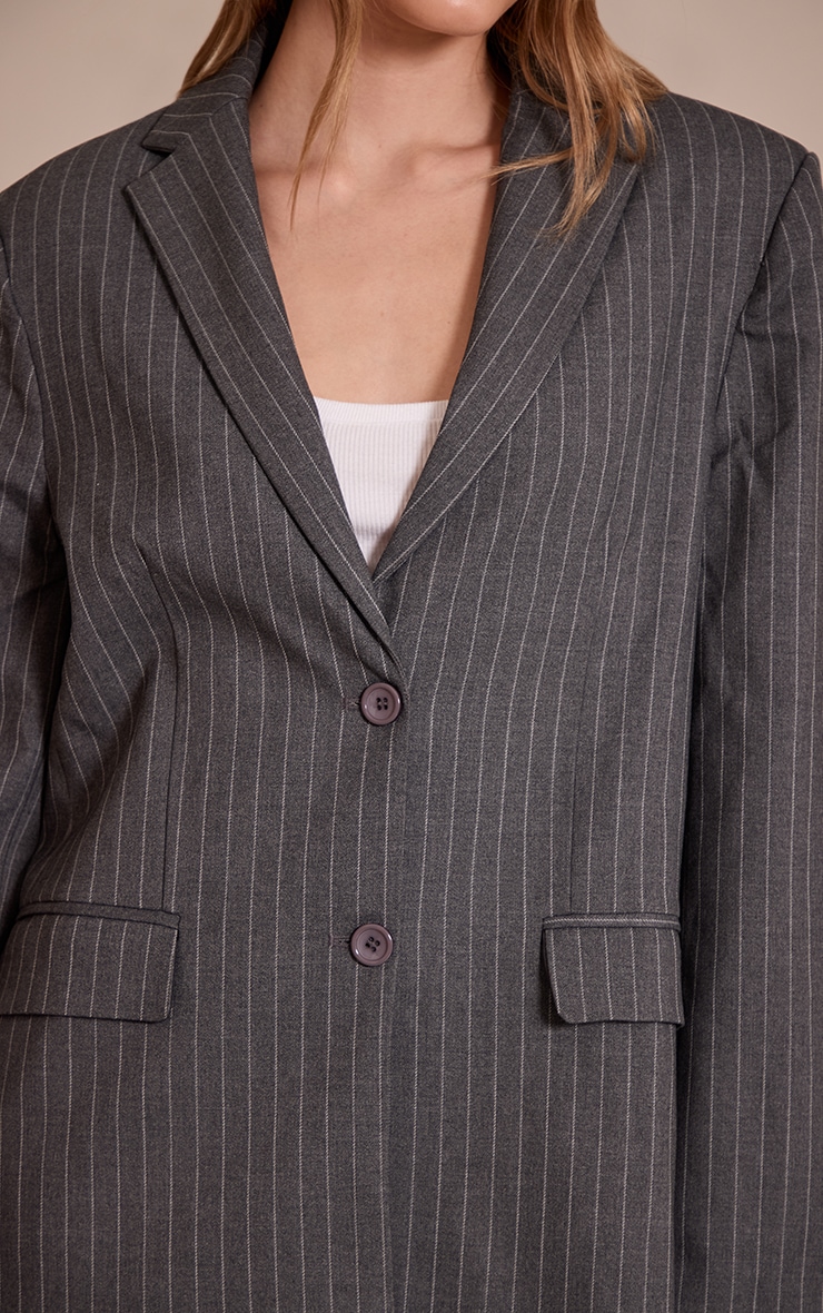 Grey Pinstripe Boyfriend Premium Blazer image 4