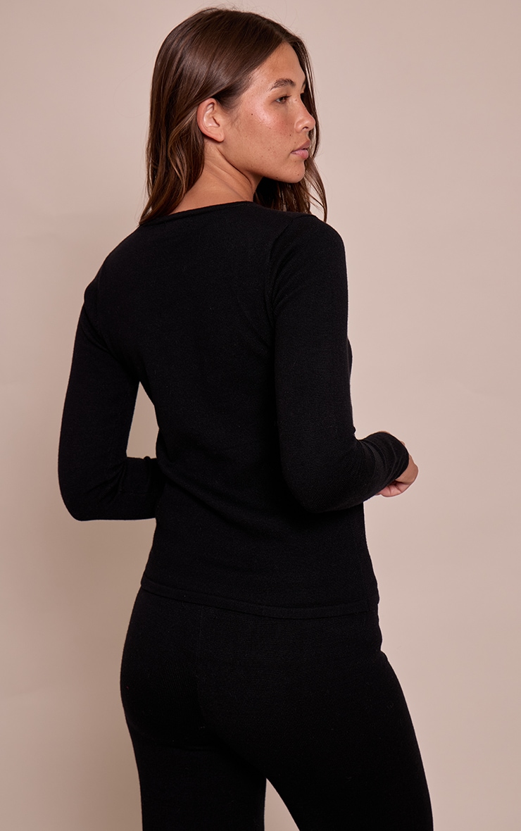 Black Long Sleeve Fine Knit Top image 2