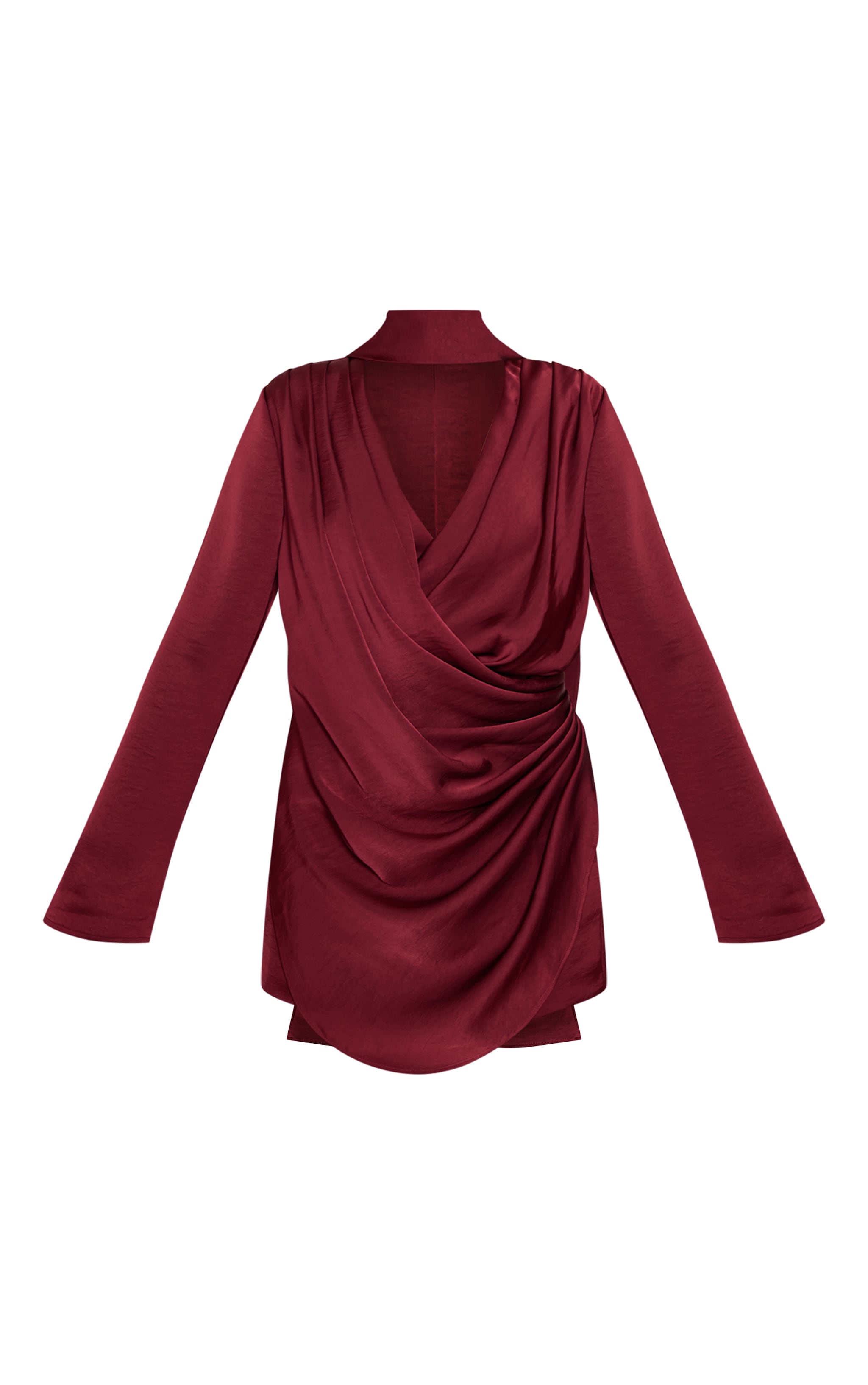 Robe chemise satinée rouge vin à détail drapé image 5