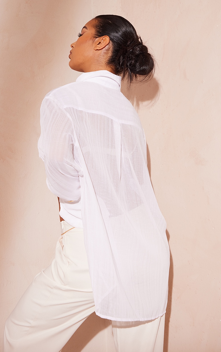 White Textured Stripe Woven Oversized Shirt image 1