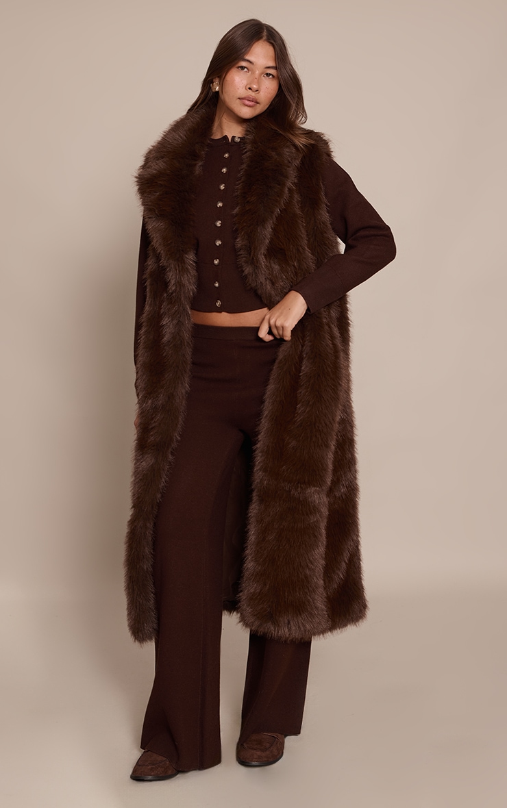 Chocolate Faux Fur Maxi Gilet image 3
