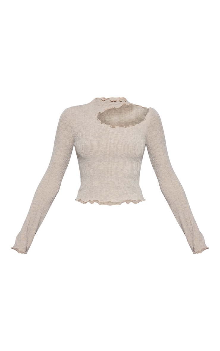 Sand Marl Rib Cut Out Lettuce Hem Top image 1