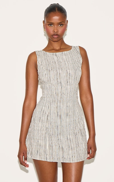 Black Striped Boat Neck Dress