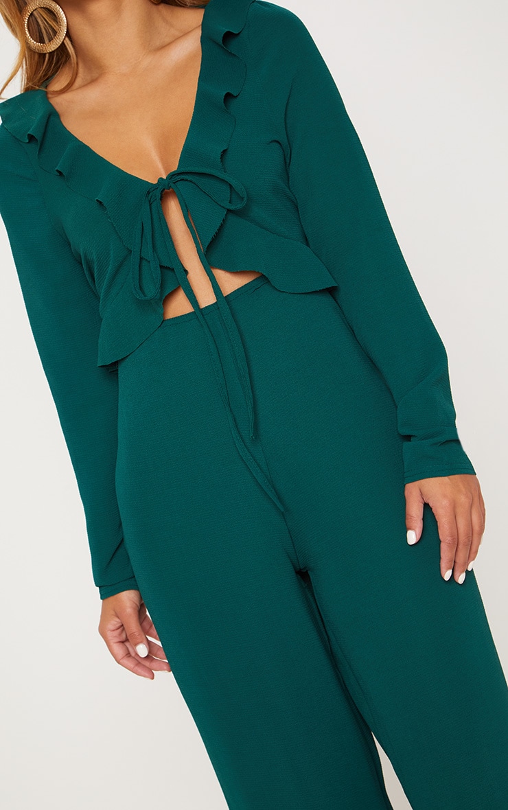 Petite Emerald Green Frill Jumpsuit Petite PrettyLittleThing IE