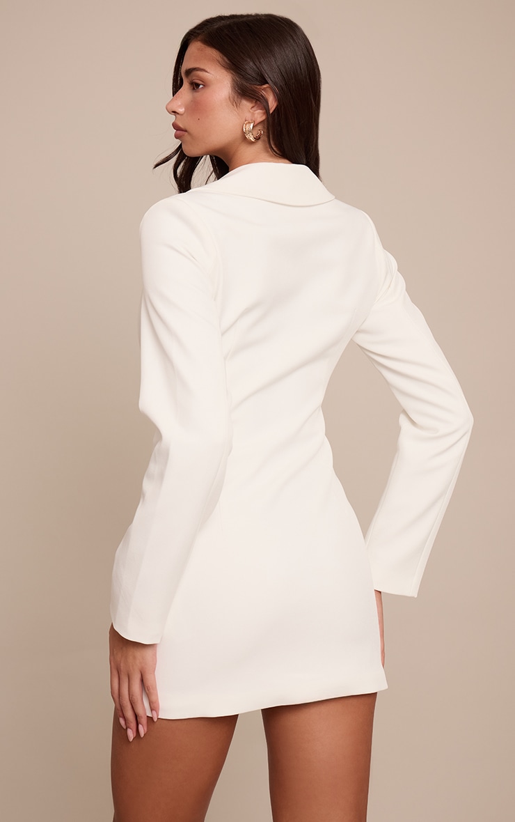 White Woven Curved Lapel Blazer Dress image 2