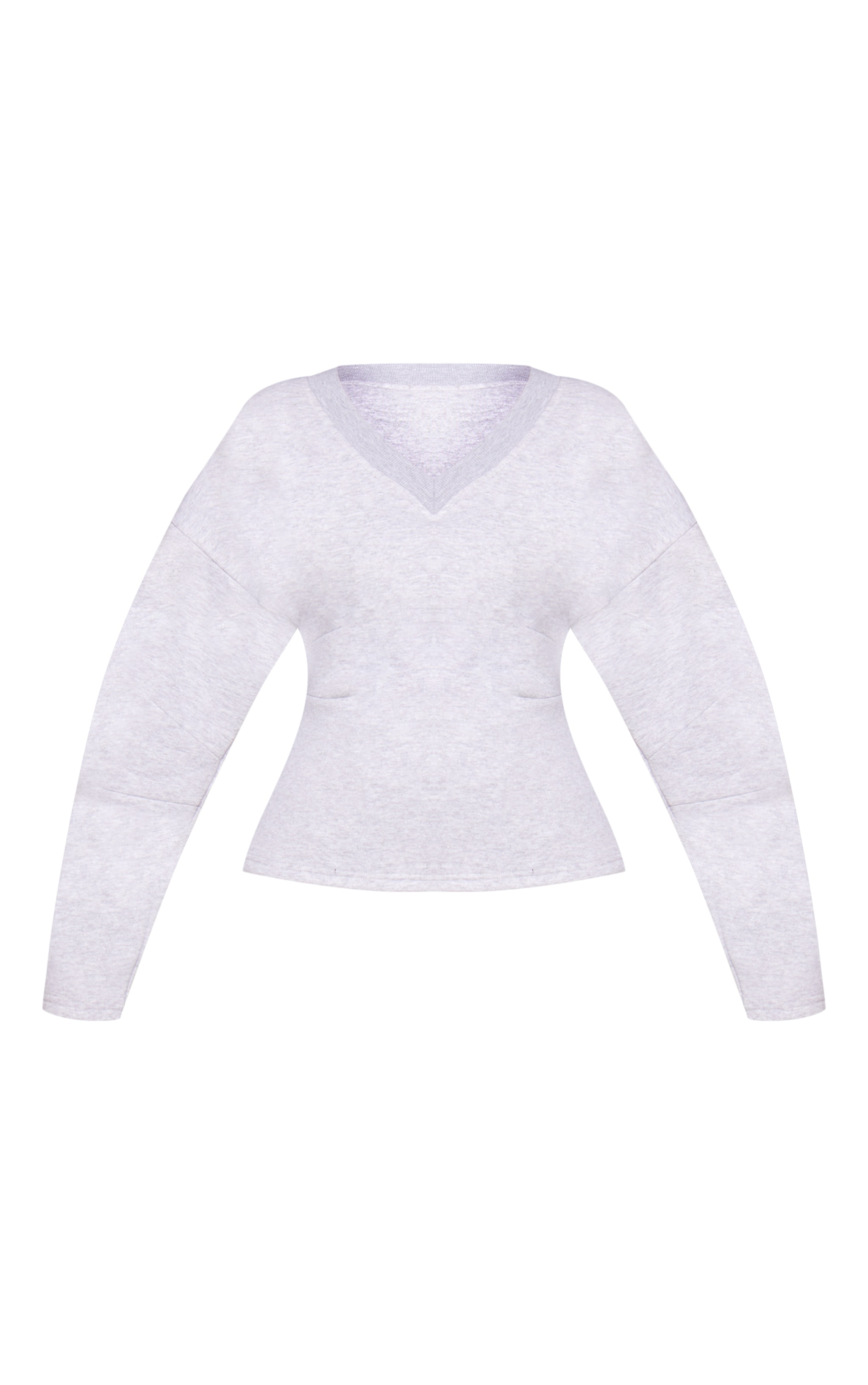 Petite Ash Grey V Neck Cinched Waist Sweatshirt  image 5