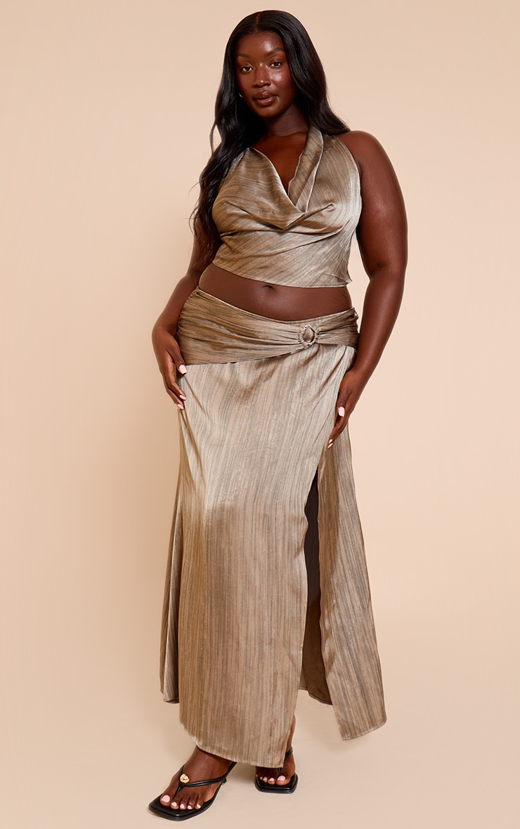 Plus Grey Textured Printed Satin Metal Halter Top image 3