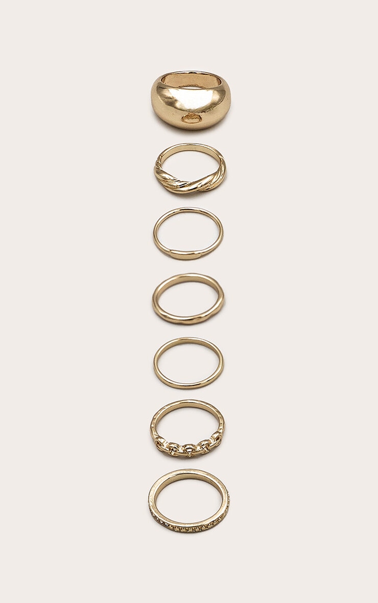 Gold Assorted Diamante Textured Multipack Rings image 3