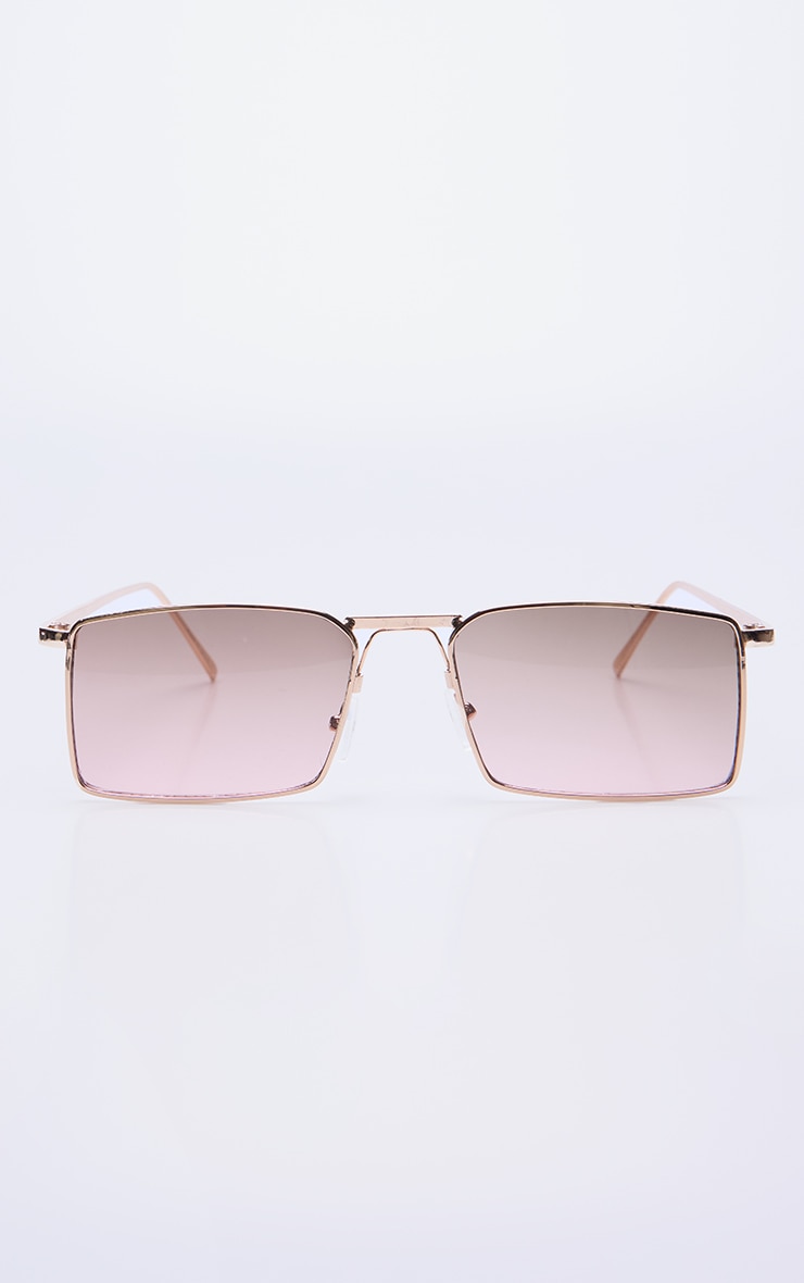 Beige Square Frame Slim Aviator Sunglasses image 2