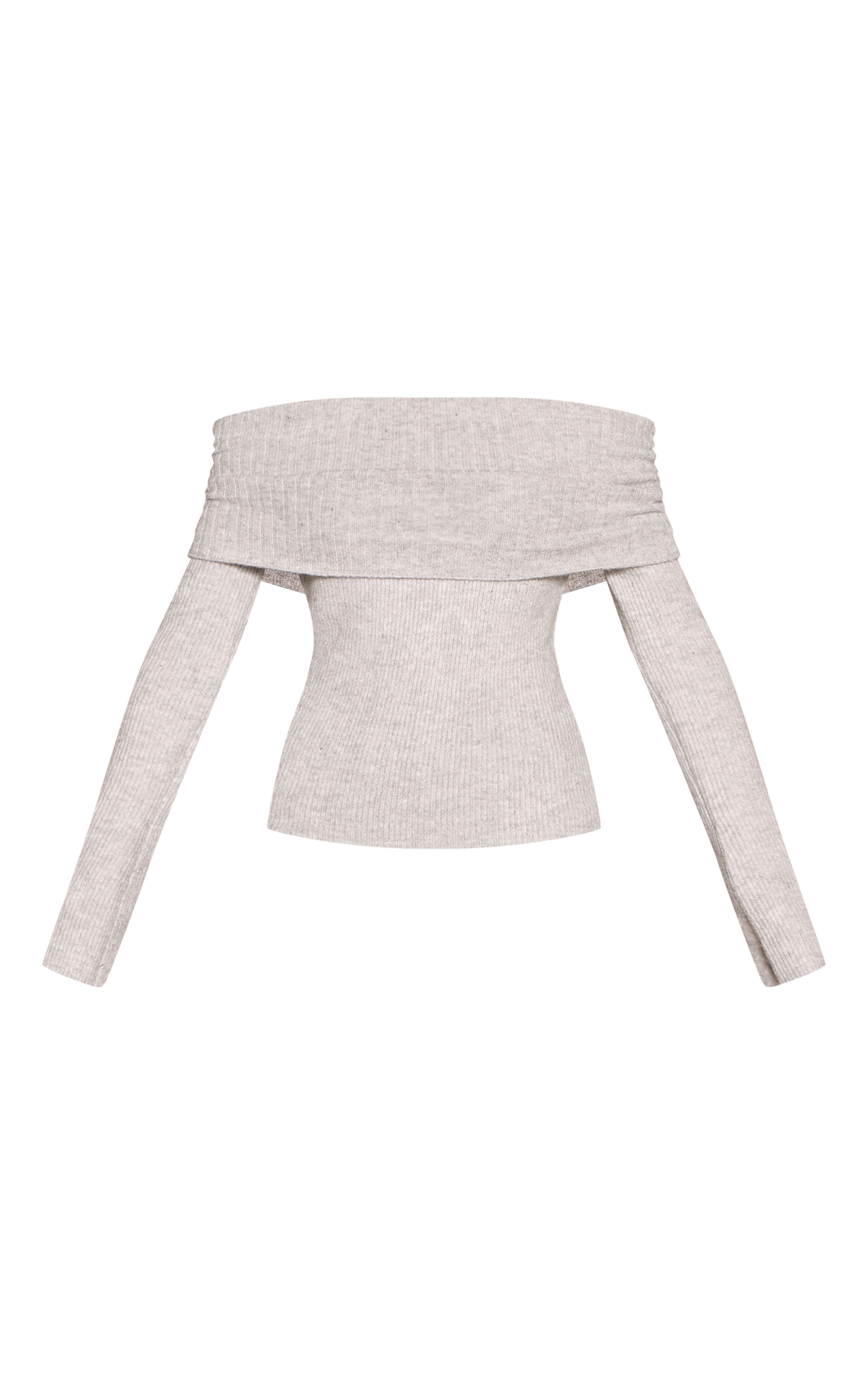 Light Grey Foldover Bardot Knitted Sweater  image 5