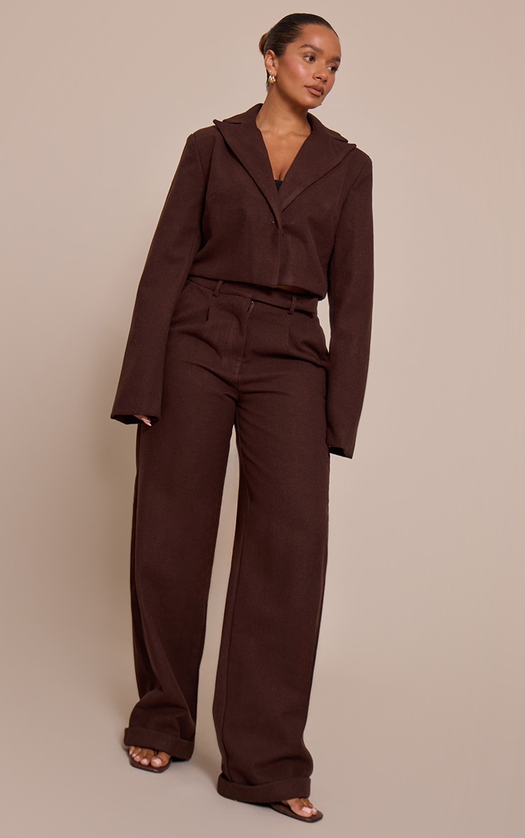Shape Chocolate Wool Look Cropped Structured Blazer image 3