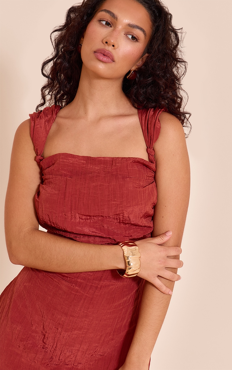 Rust Textured Knot Strap Detail Maxi Dress image 4