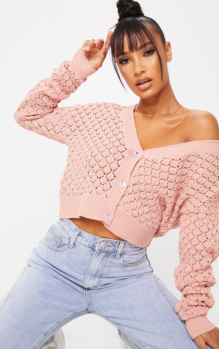Blush Pointelle Detail Button Up Cardigan