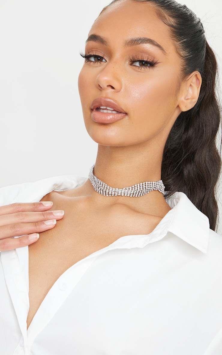 Silver Oversized Diamante Twist Necklace