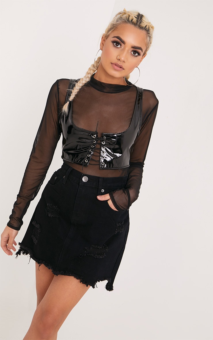 black raw hem denim skirt