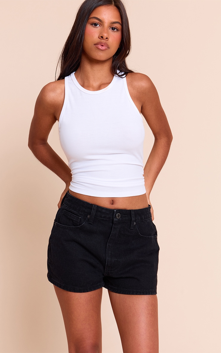 Petite Washed Black High Waisted Basic Shorts image 1