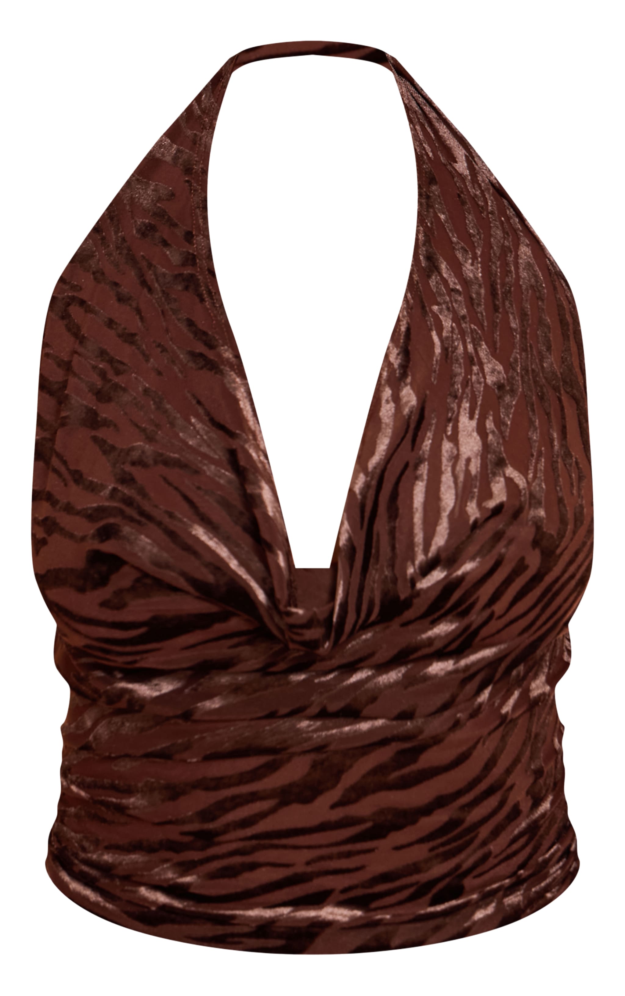 Shape Chocolate Zebra Devore Halter Neck Cowl Top image 5