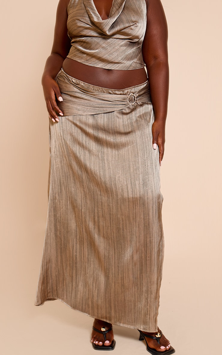 Plus Grey Textured Printed Satin Metal Trim Split Midi Skirt image 2