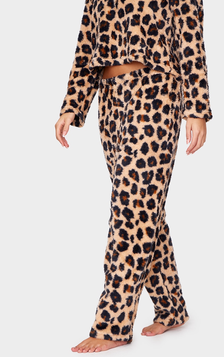 Brown Leopard Print Fleece Pj Trousers image 2