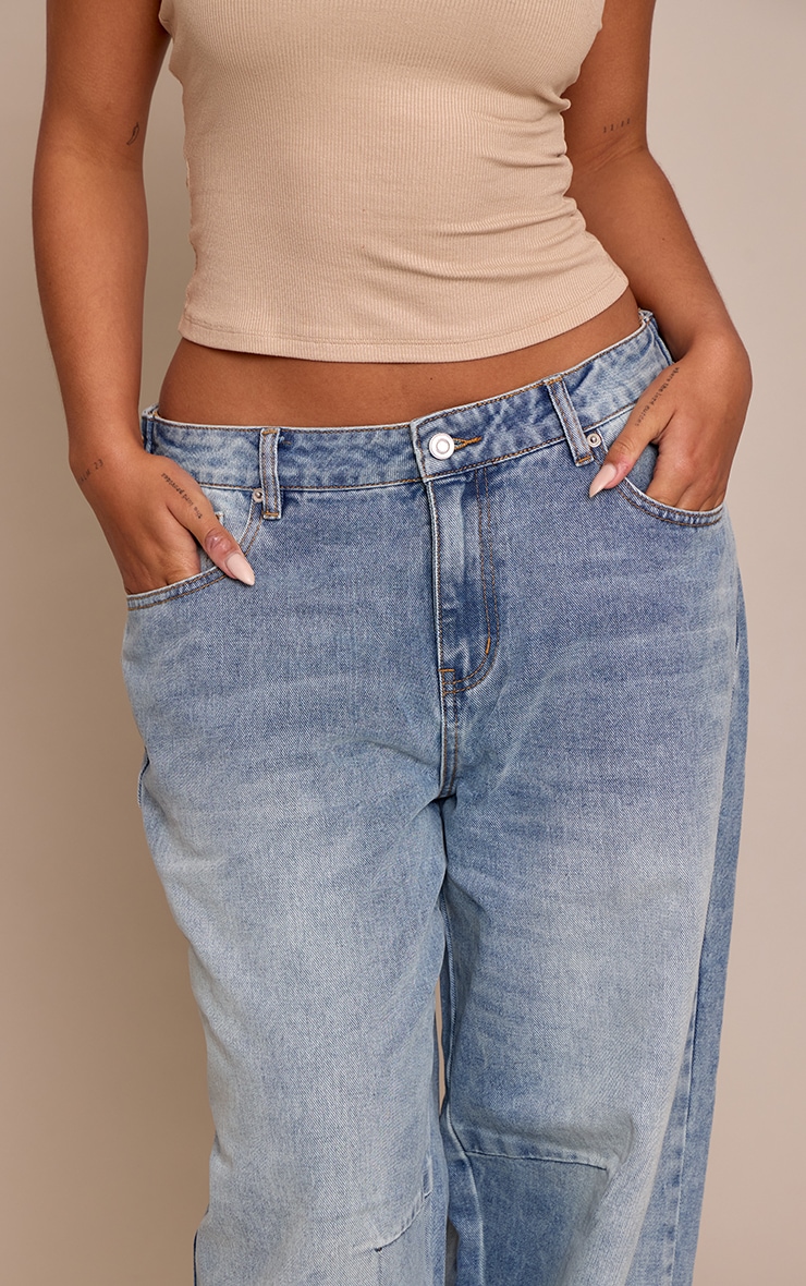 Shape Mid Blue Dipped Waist Side Adjuster Barrel Leg Denim Jeans image 4
