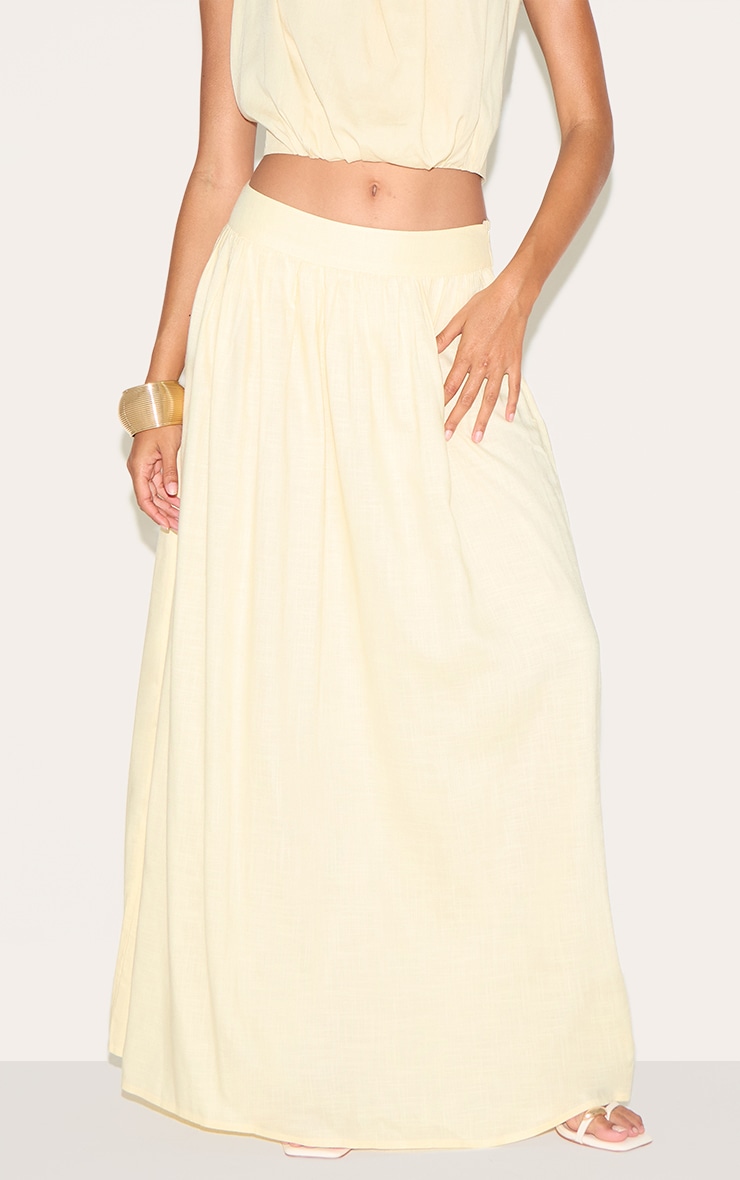 Butter Yellow Linen Look Pleated Maxi Skirt image 2