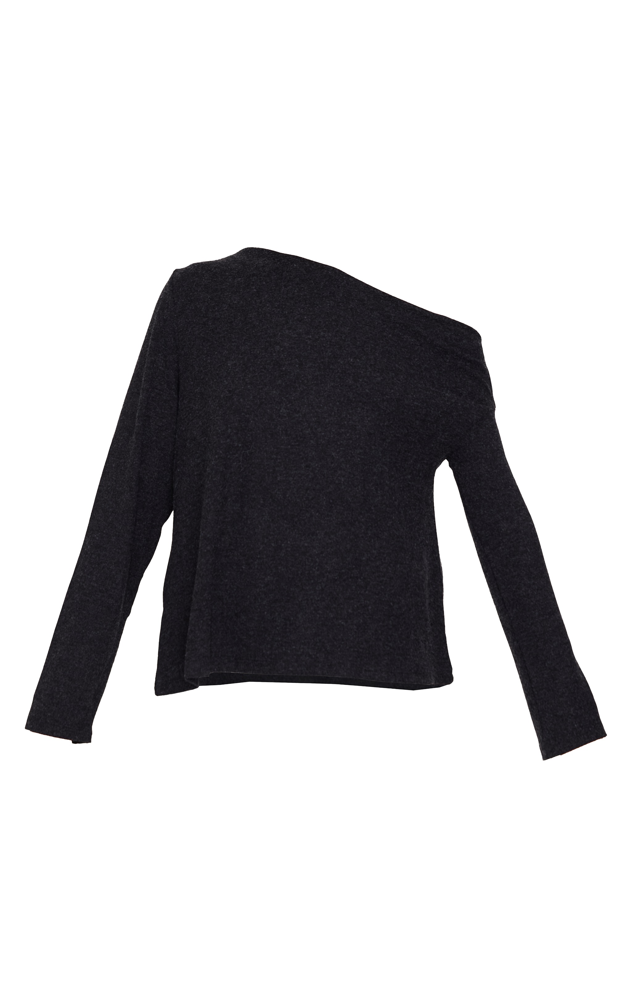 Black Slouchy Asymmetric Shoulder Long Sleeve Top image 5