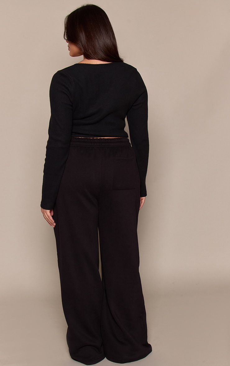 Plus Cotton Fleece Black Straight Leg Sweatpants image 3