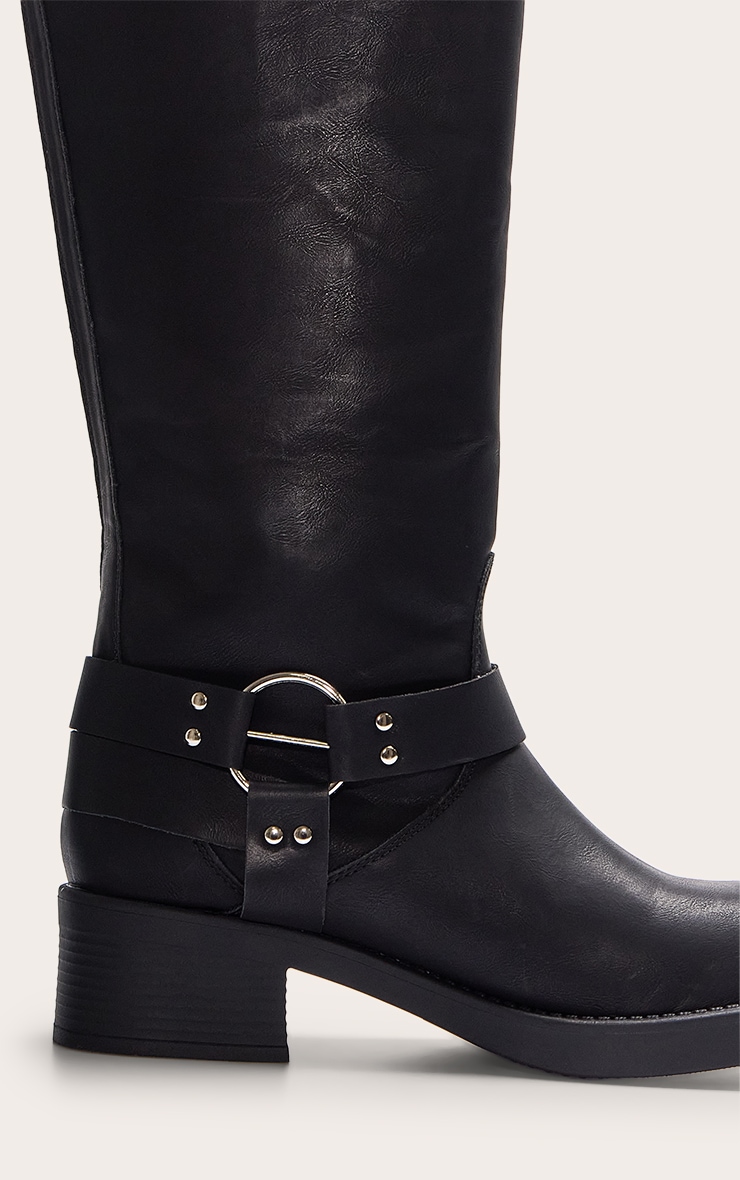 Bottes hautes à boucle multiple et bride noires en PU à bout rond image 4