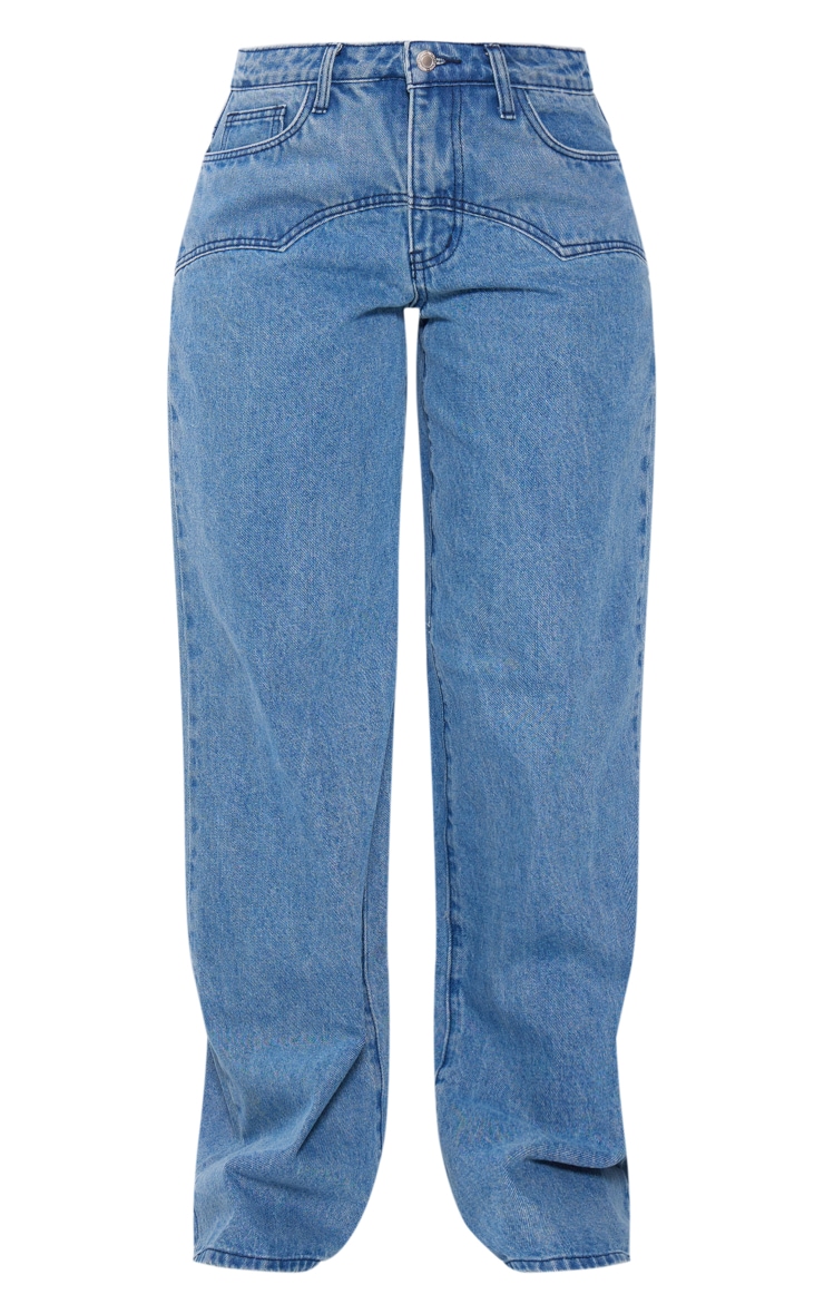 Mid Blue Wash Western Detail Wide Leg Jeans image 5