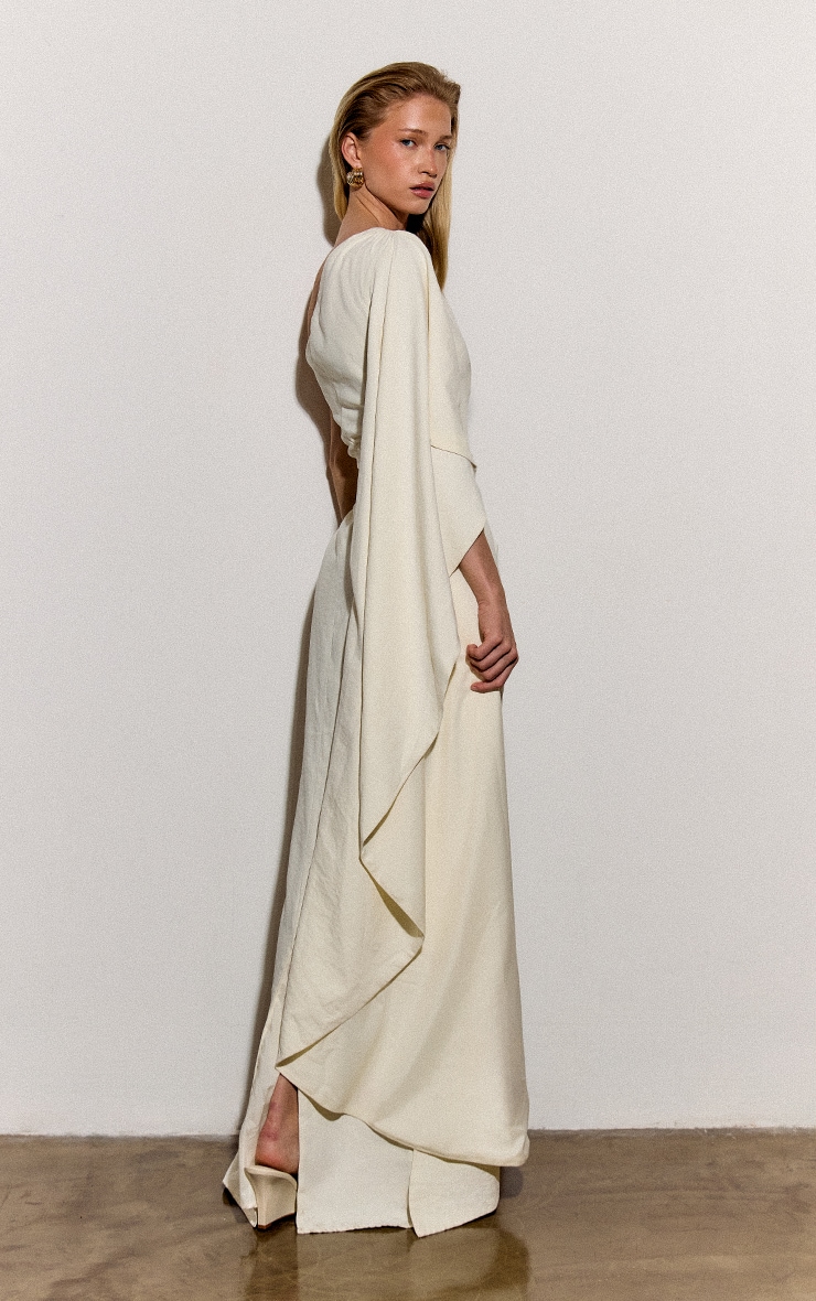 Oyster Textured Satin Sleeve Detail Maxi Dress image 2