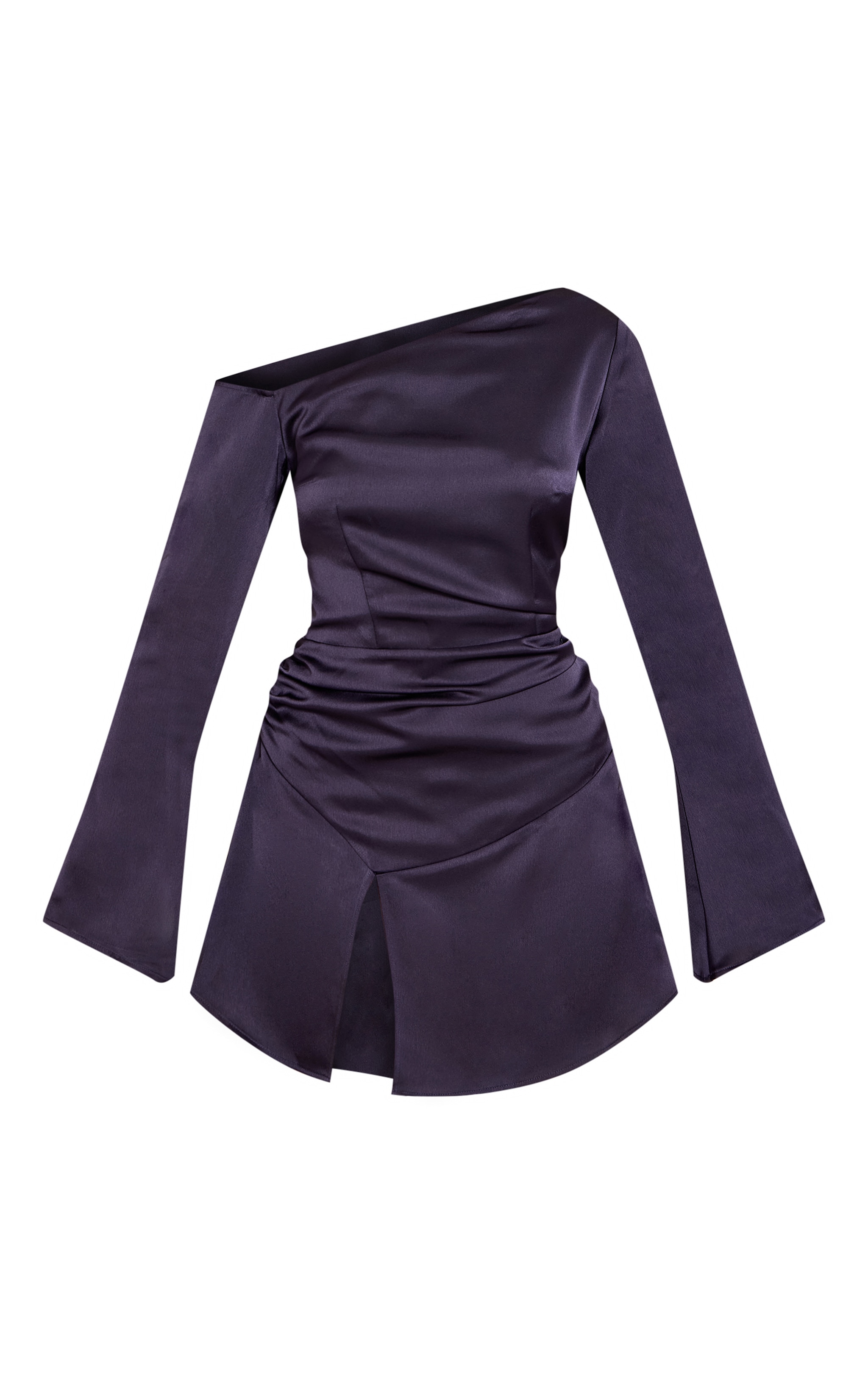 Navy Satin Asymmetric Long Sleeve Mini Shift Dress image 5