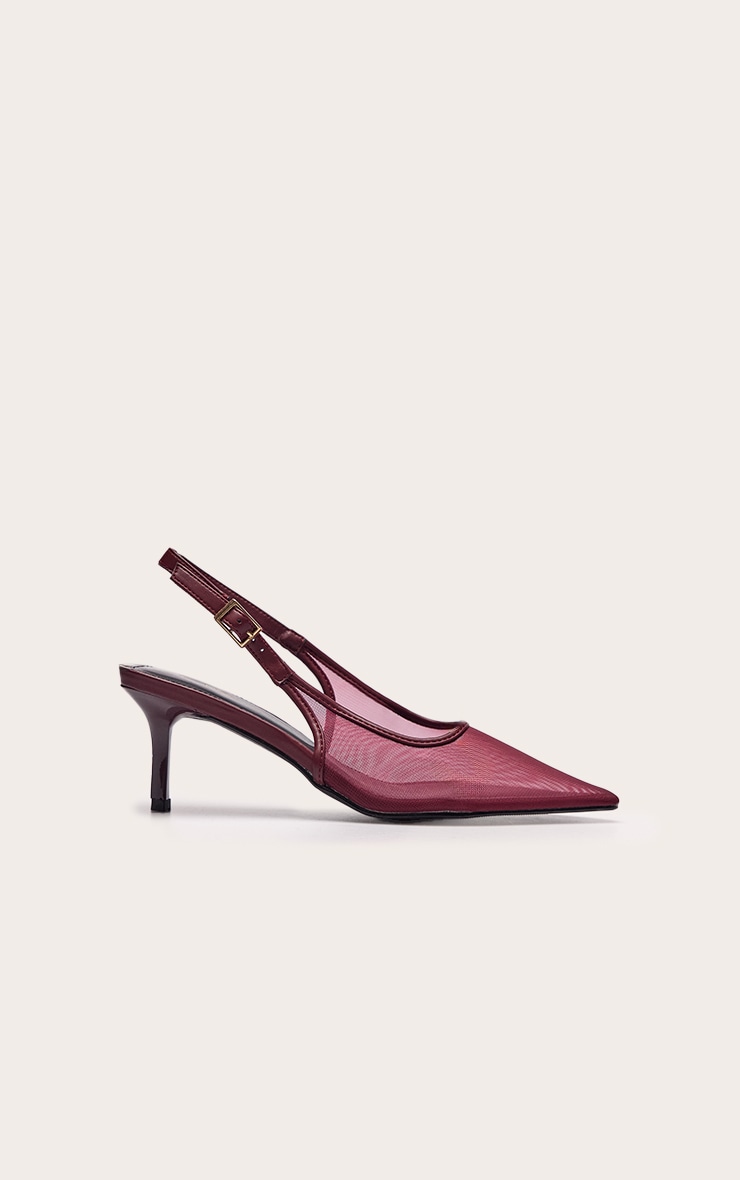 Burgundy Mesh Pointed Toe Sling Back image 2