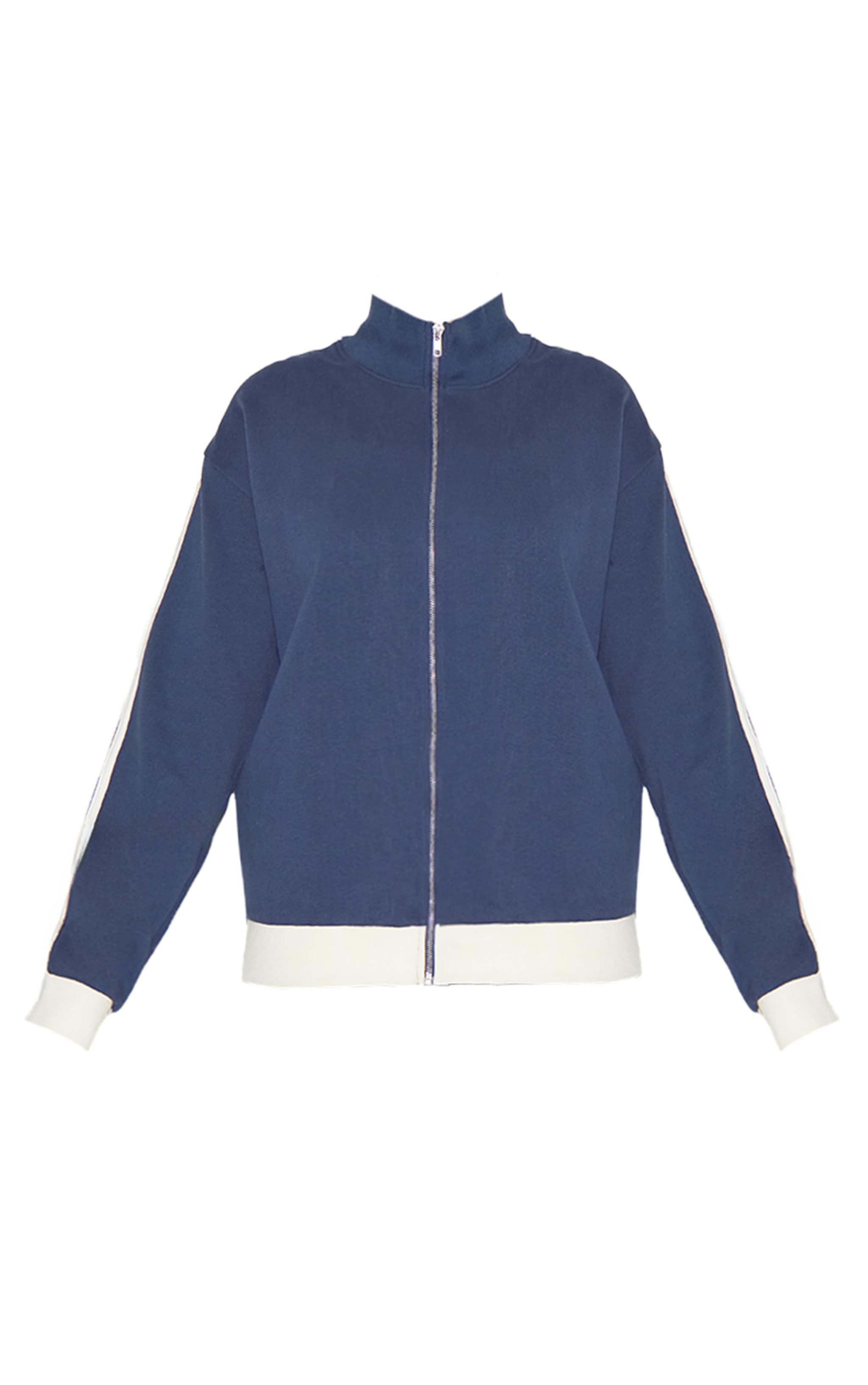 Navy Premium Side Stripe Contrast Zip Through Sweatshirt image 5