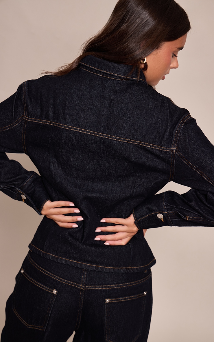 Raw Indigo Wash Long Sleeve Cinch Waist Denim Jacket image 2