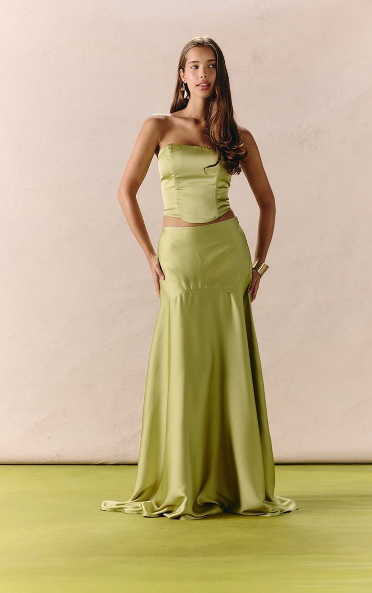 Apple Green Satin Fishtail Maxi Skirt image 4