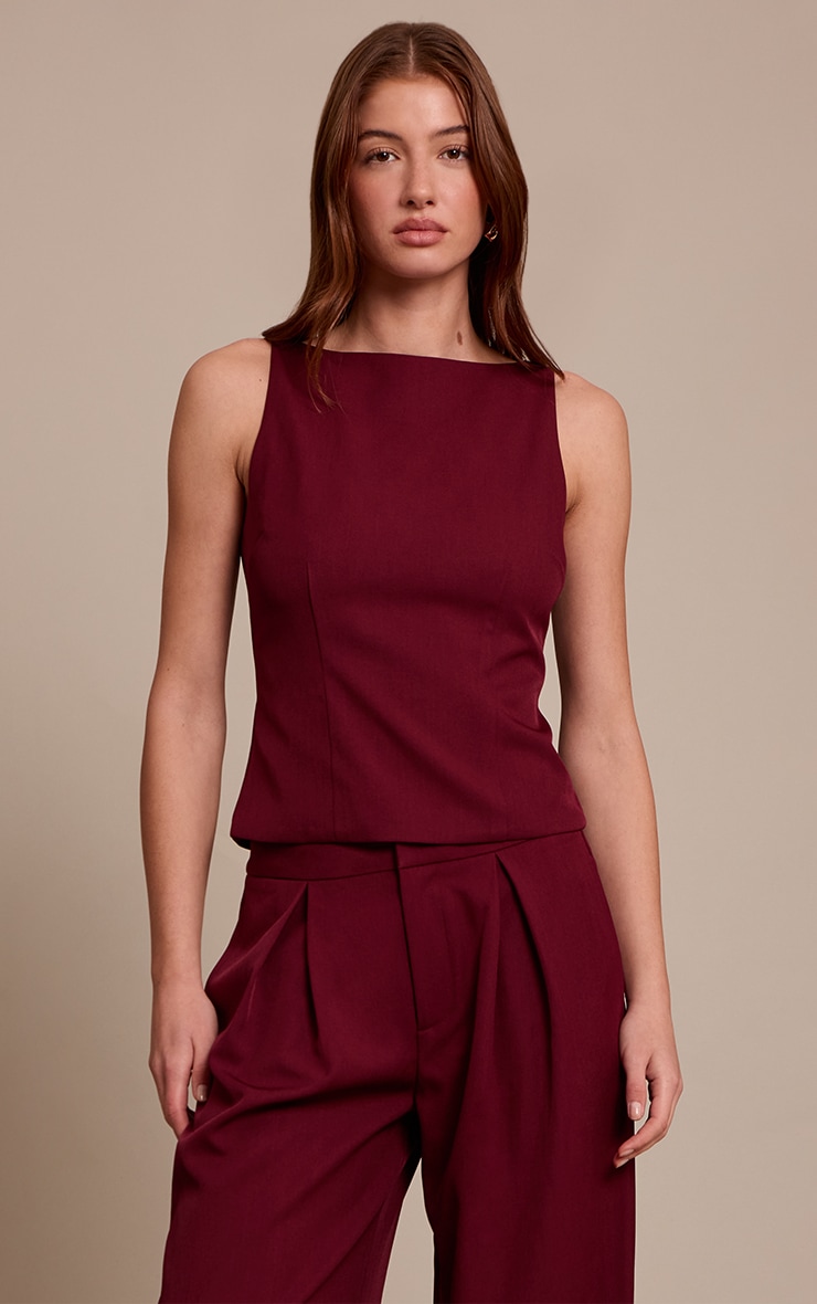 Wine Racer Neck Detail Top image 1