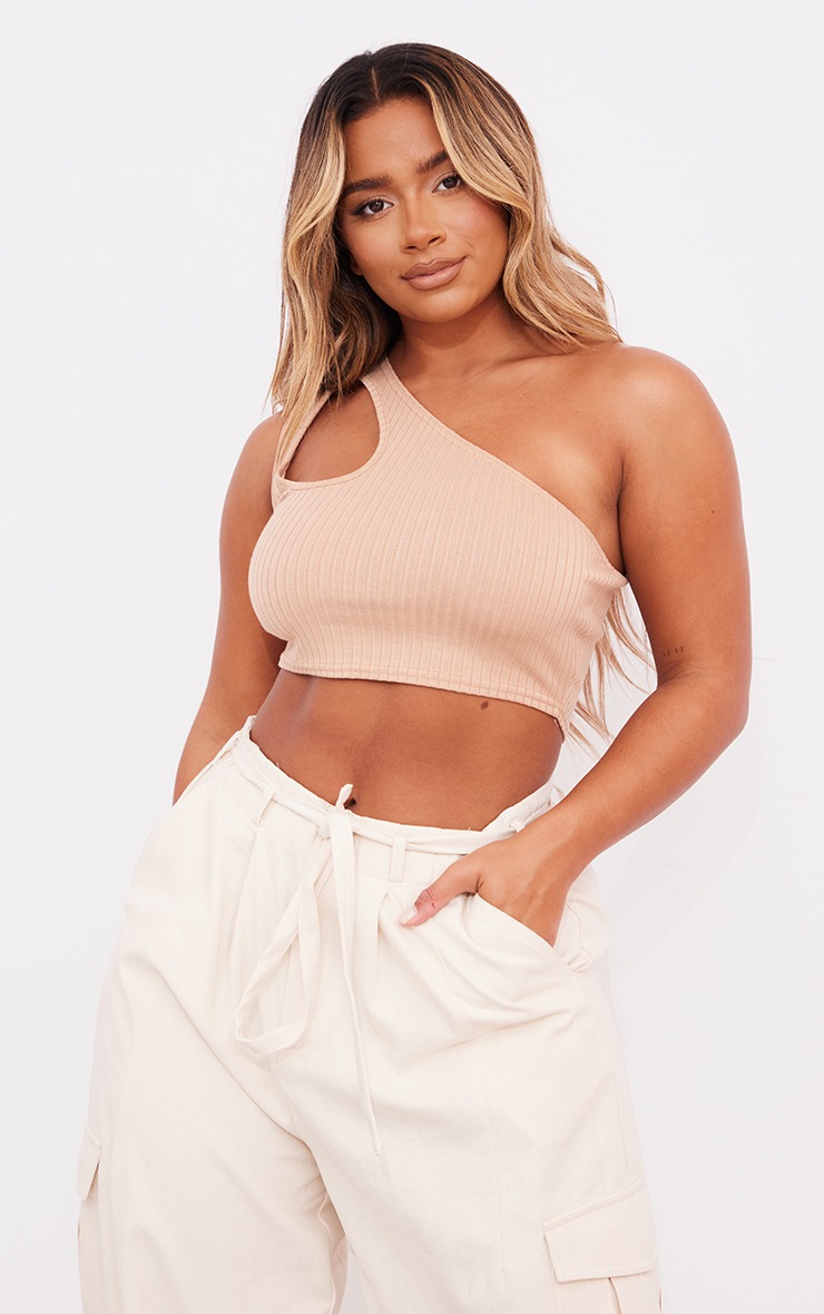 Shape Stone Wide Rib One Shoulder Cut Out Crop Top