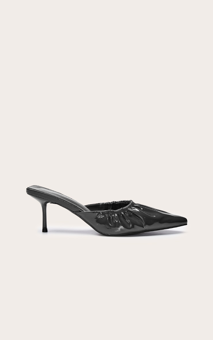 Olive Crinkle PU Ruched Low Heel Court Mule image 2
