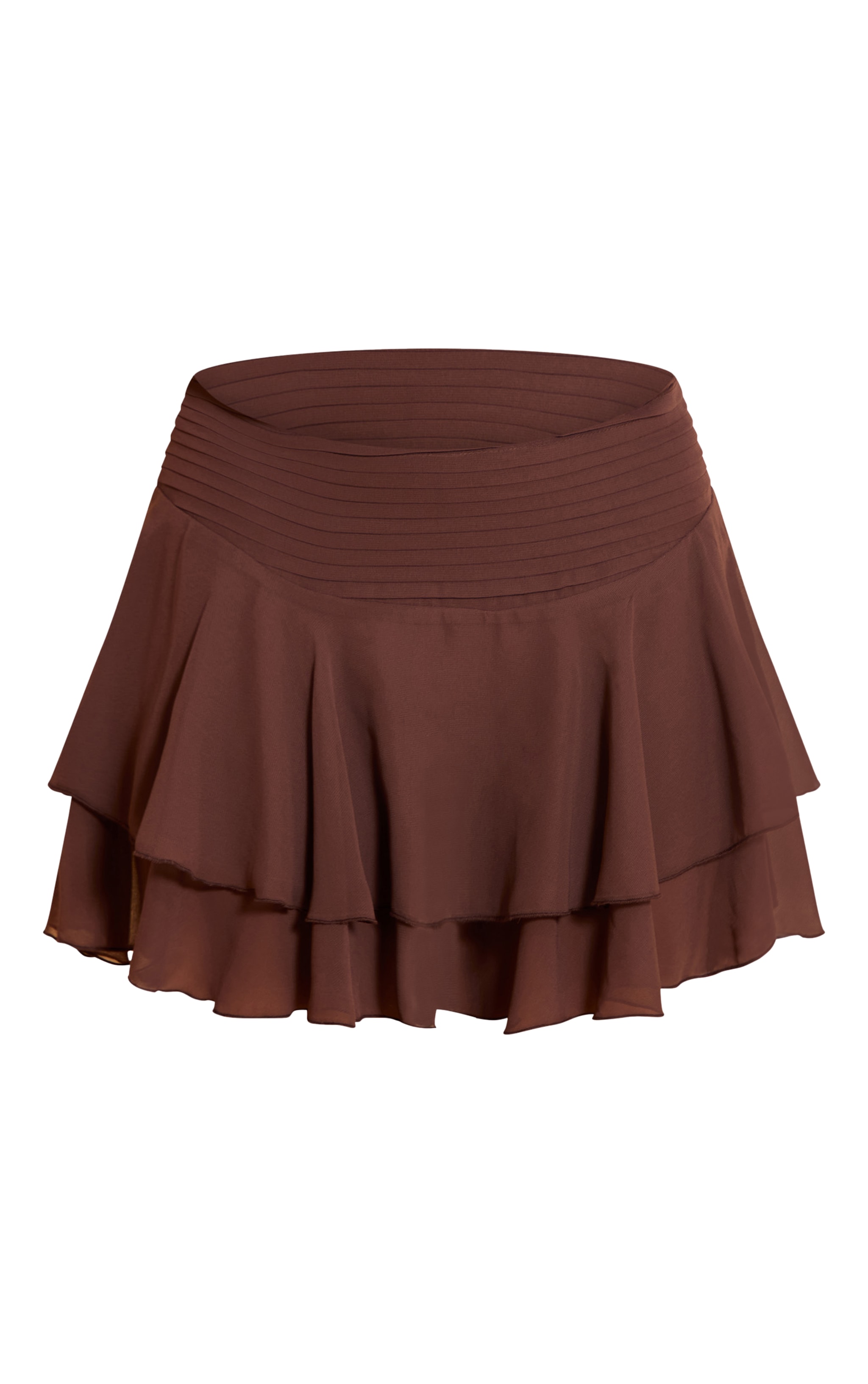 Chocolate Chiffon Pleated Ruffle Mini Skirt image 6