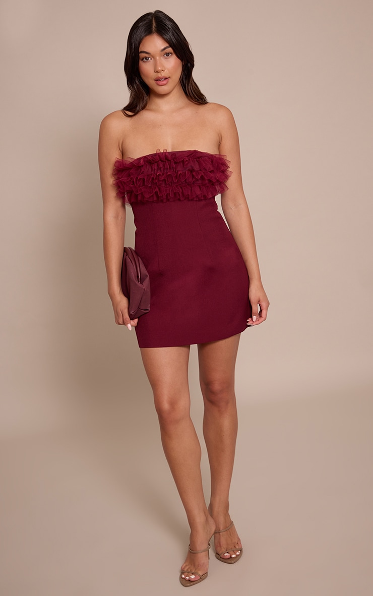 Wine Woven Ruffle Bandeau Shift Dress image 3