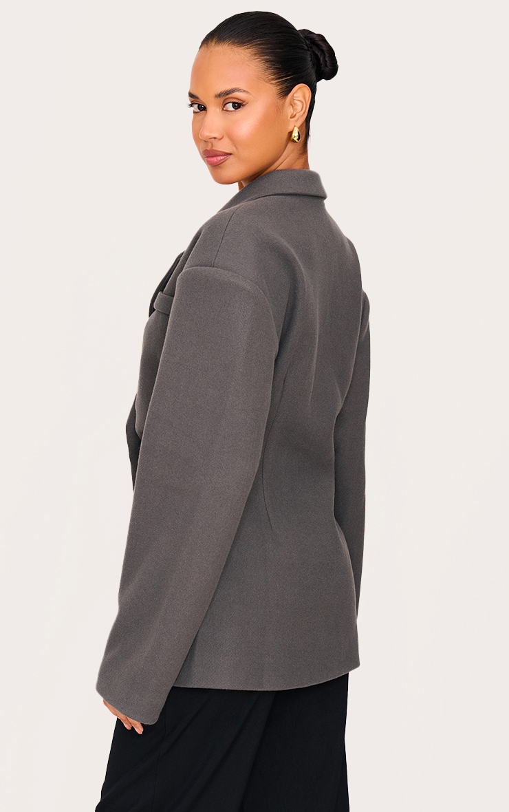 Charcoal Wool Look Cinched Blazer image 2