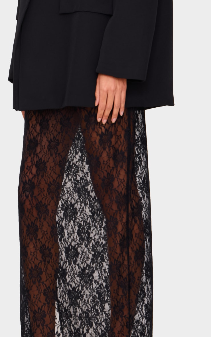 Black Lace Slit Maxi Skirt image 4