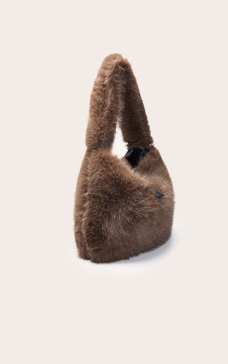 Chocolate Faux Fur Belted Shoulder Bag image 3