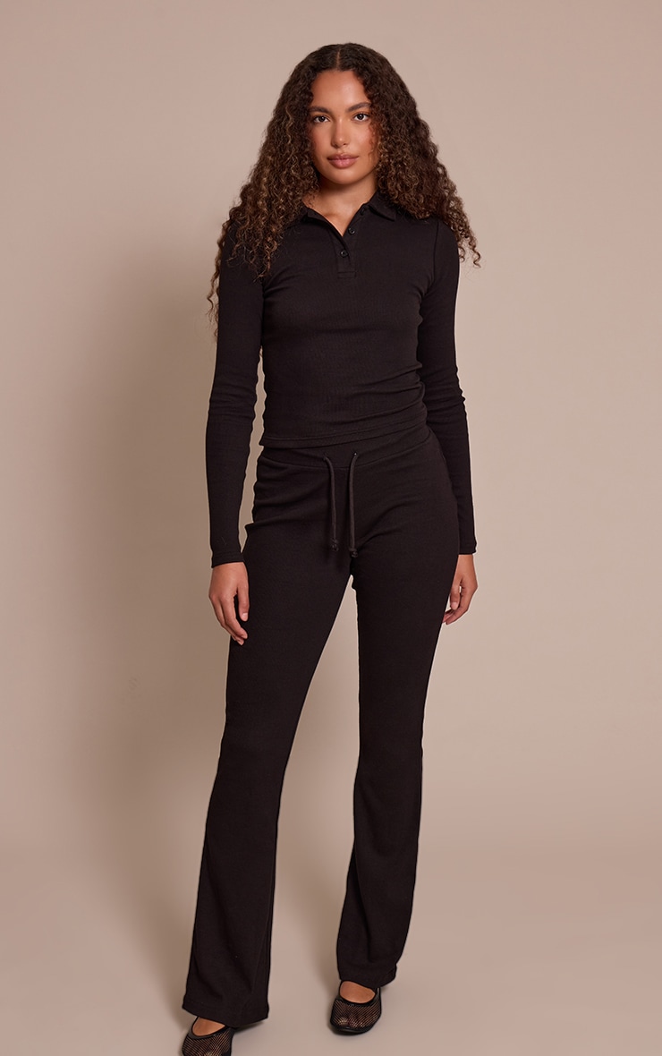 Tall Black Collared Long Sleeve Rib Top image 3
